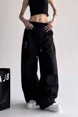 American Retro Parachute Cargo Pants for Women - Loose Wide-Leg Casual Jazz Dance Sports Pants, Y2K Inspired Fashion