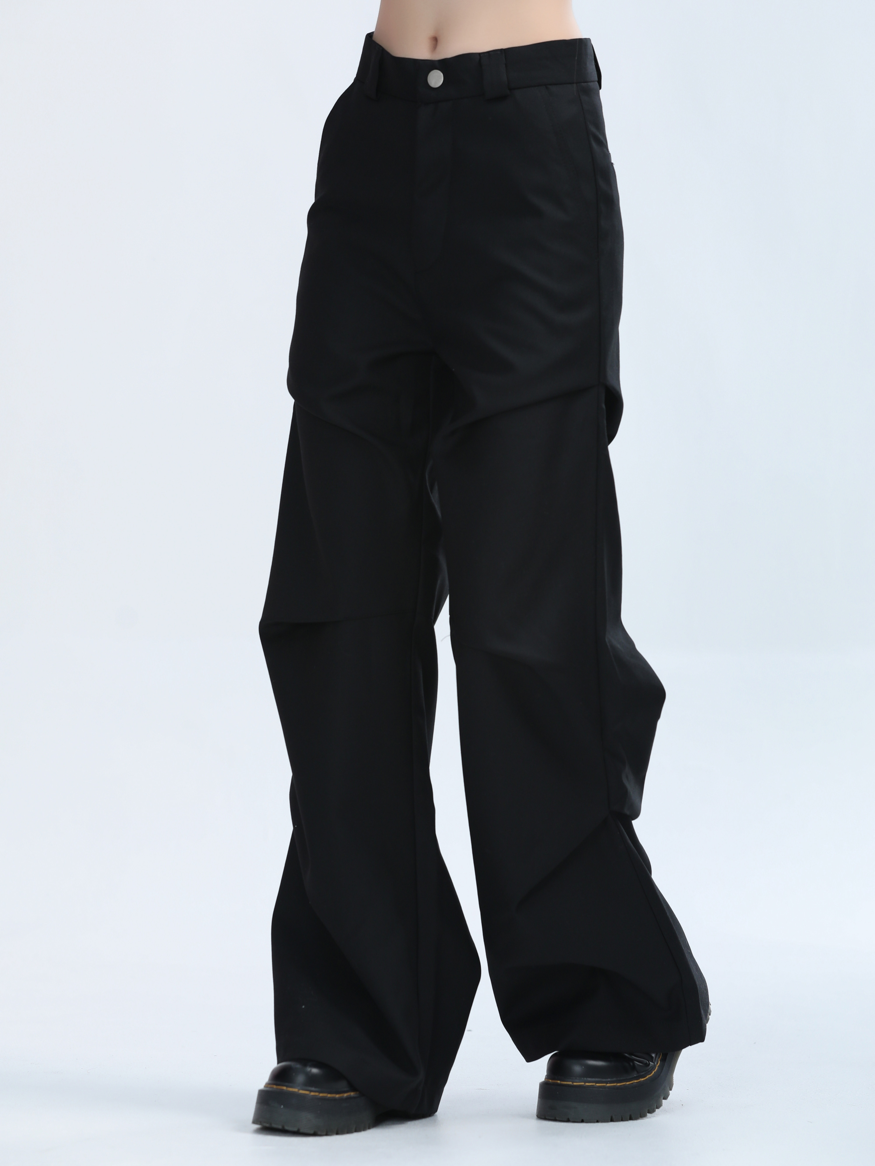 American Retro Pleated Black Casual Pants for Women - Niche Loose Straight Wide-Leg Design, Vintage Style, Comfortable Fit