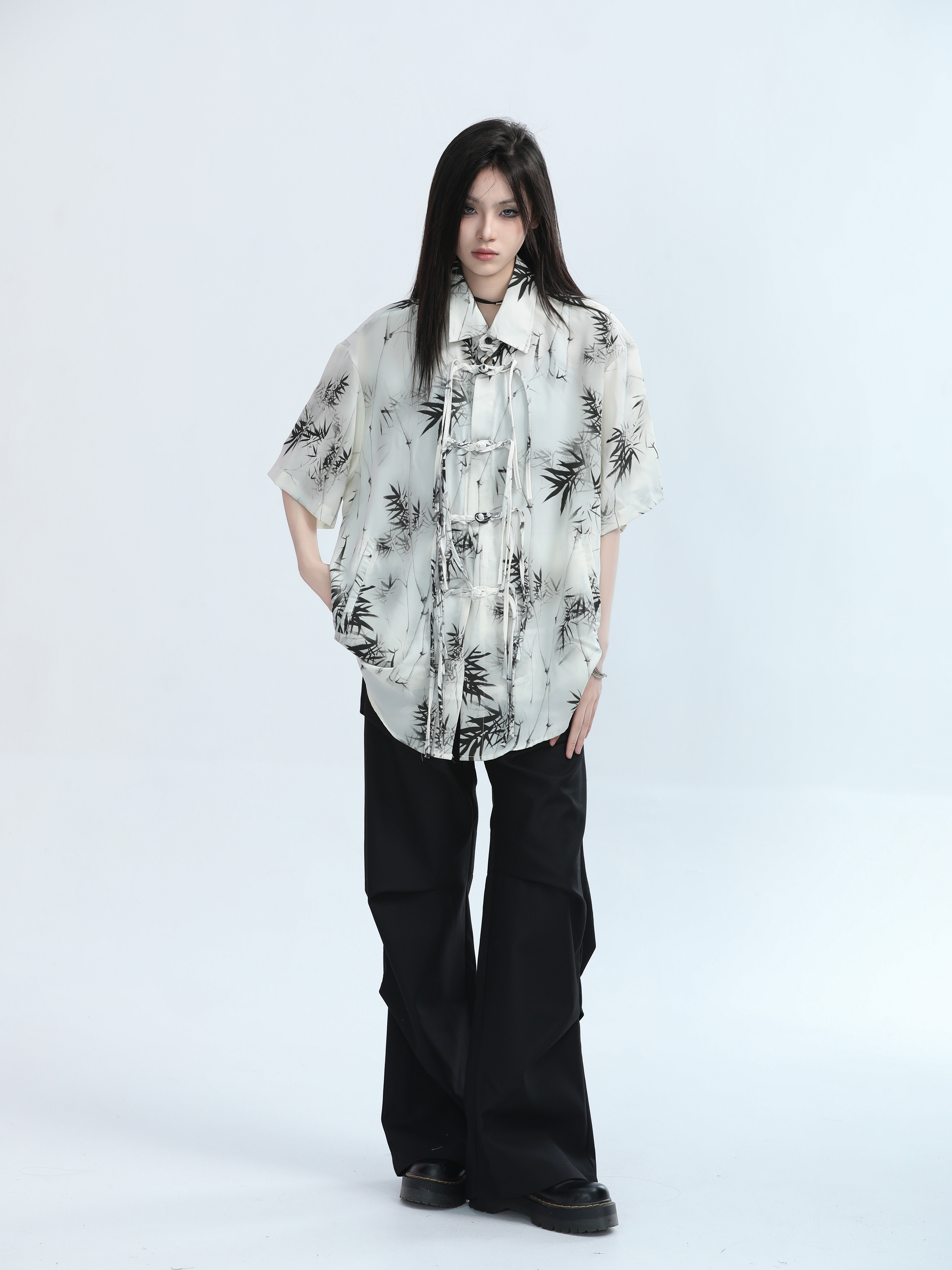 American Retro Pleated Black Casual Pants for Women - Niche Loose Straight Wide-Leg Design, Vintage Style, Comfortable Fit