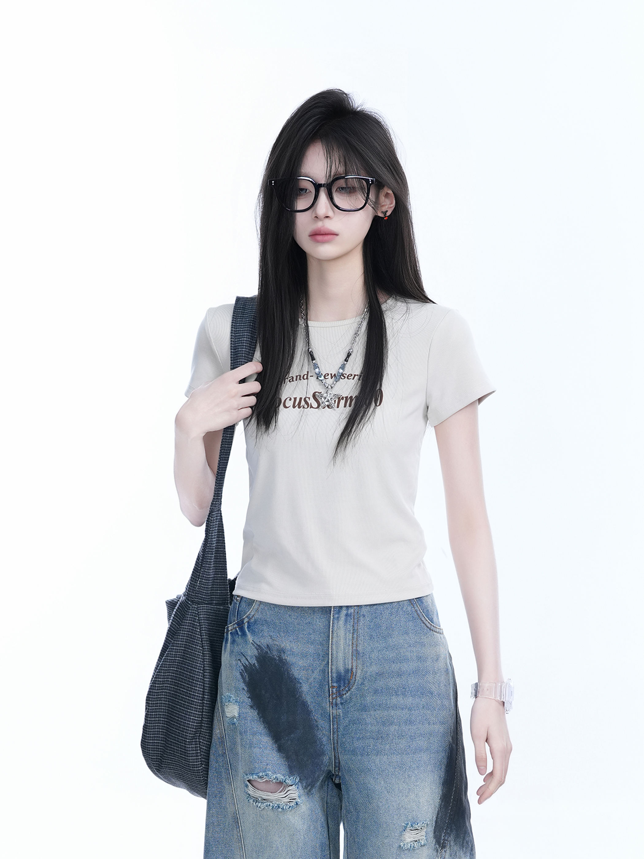 American Retro Summer Short Sleeve T-Shirt for Women - Flattering Slim Fit, Petite Style, "Sit and Eat Until the Mountains Are Empty" Print