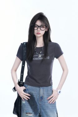 American Retro Summer Short Sleeve T-Shirt for Women - Flattering Slim Fit, Petite Style, 