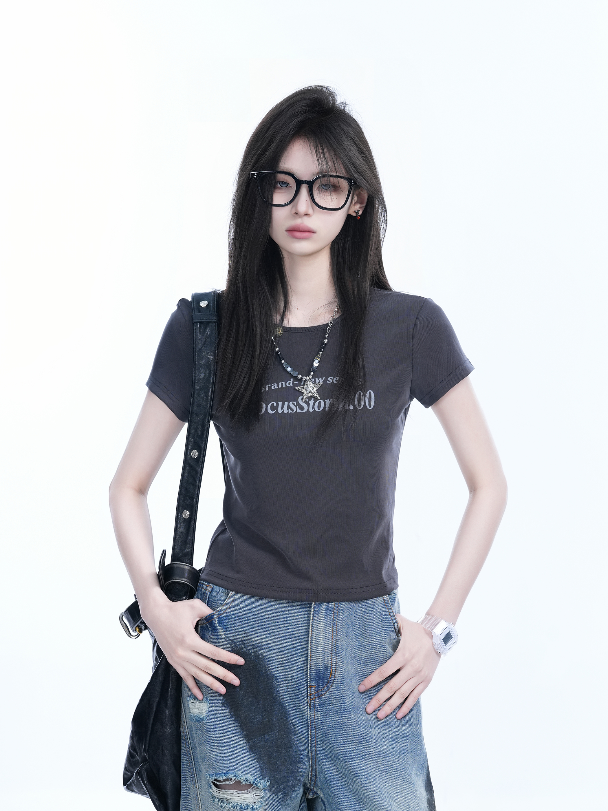 American Retro Summer Short Sleeve T-Shirt for Women - Flattering Slim Fit, Petite Style, "Sit and Eat Until the Mountains Are Empty" Print