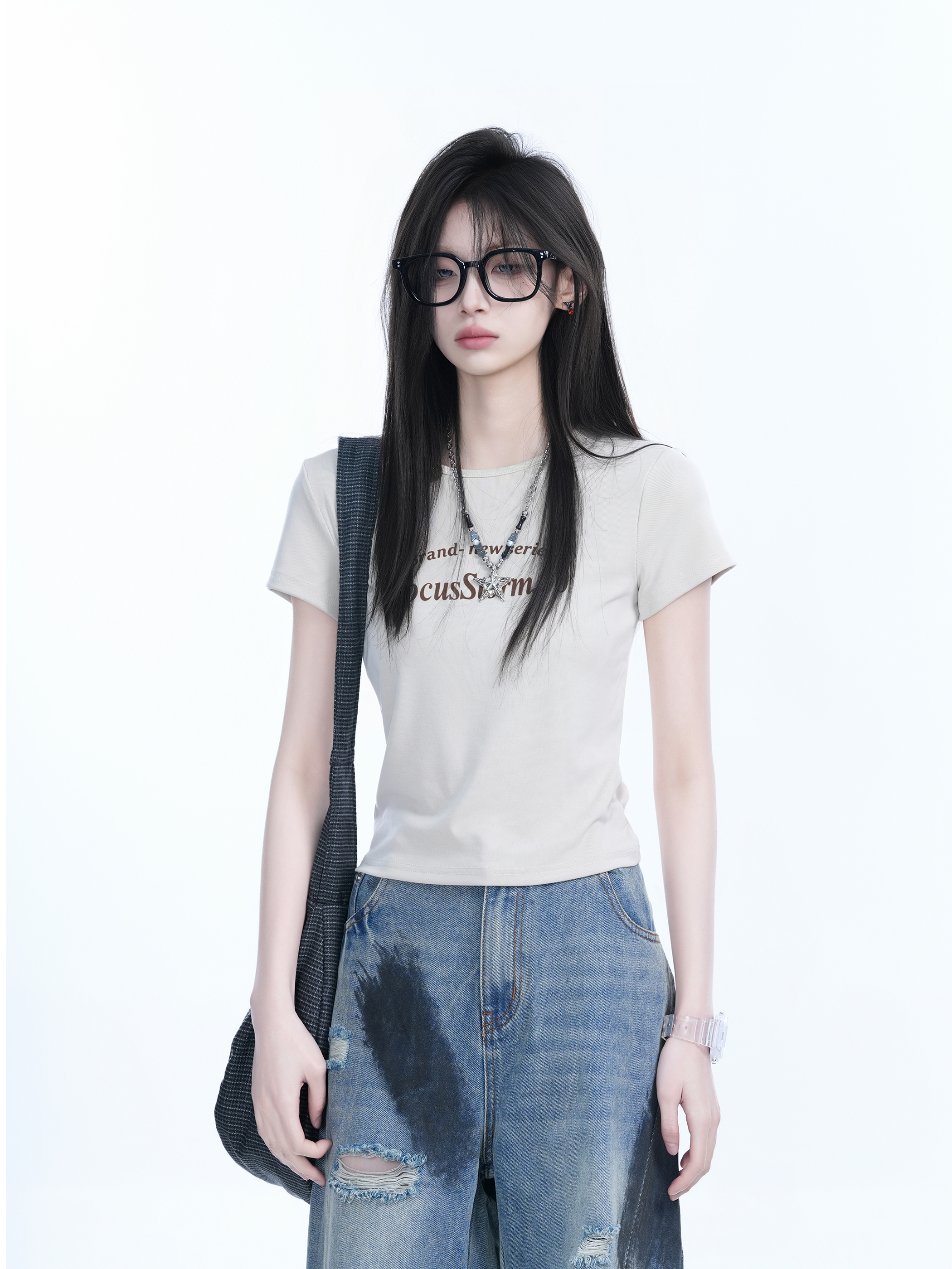 American Retro Summer Short Sleeve T-Shirt for Women - Flattering Slim Fit, Petite Style, "Sit and Eat Until the Mountains Are Empty" Print