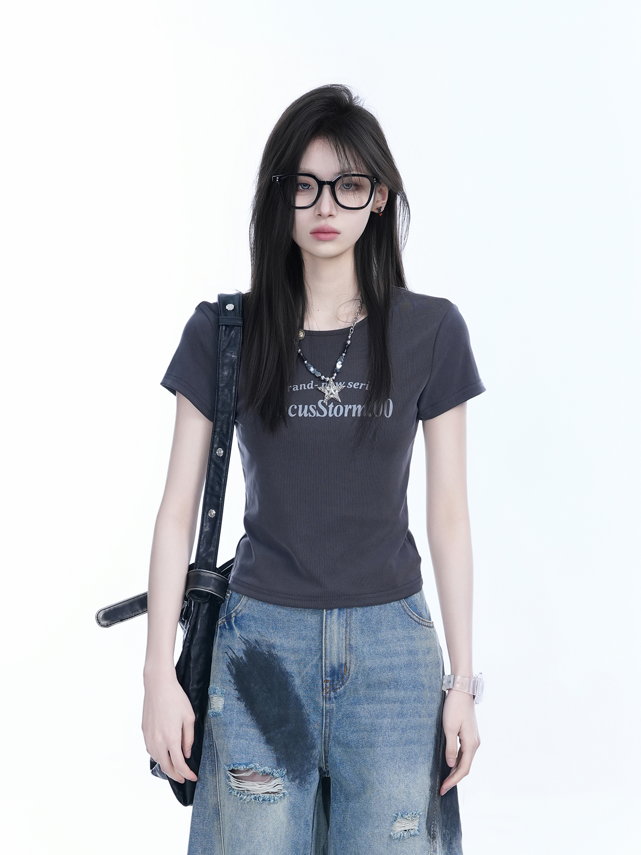American Retro Summer Short Sleeve T-Shirt for Women - Flattering Slim Fit, Petite Style, "Sit and Eat Until the Mountains Are Empty" Print