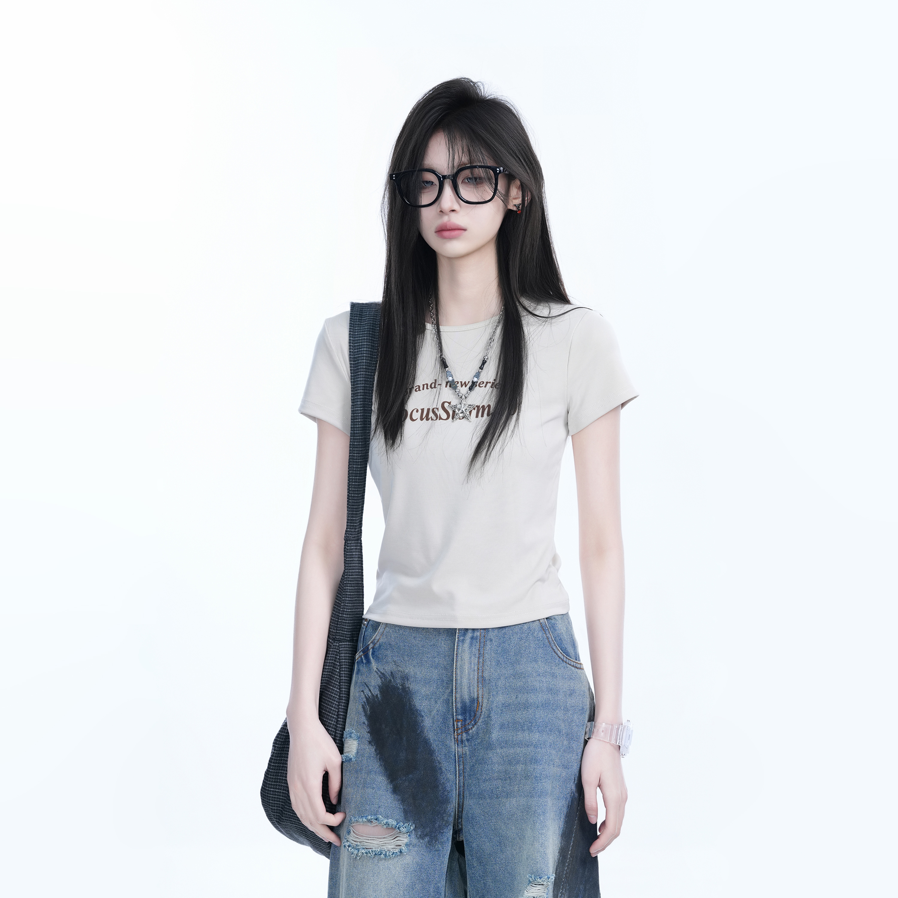 American Retro Summer Short Sleeve T-Shirt for Women - Flattering Slim Fit, Petite Style, "Sit and Eat Until the Mountains Are Empty" Print