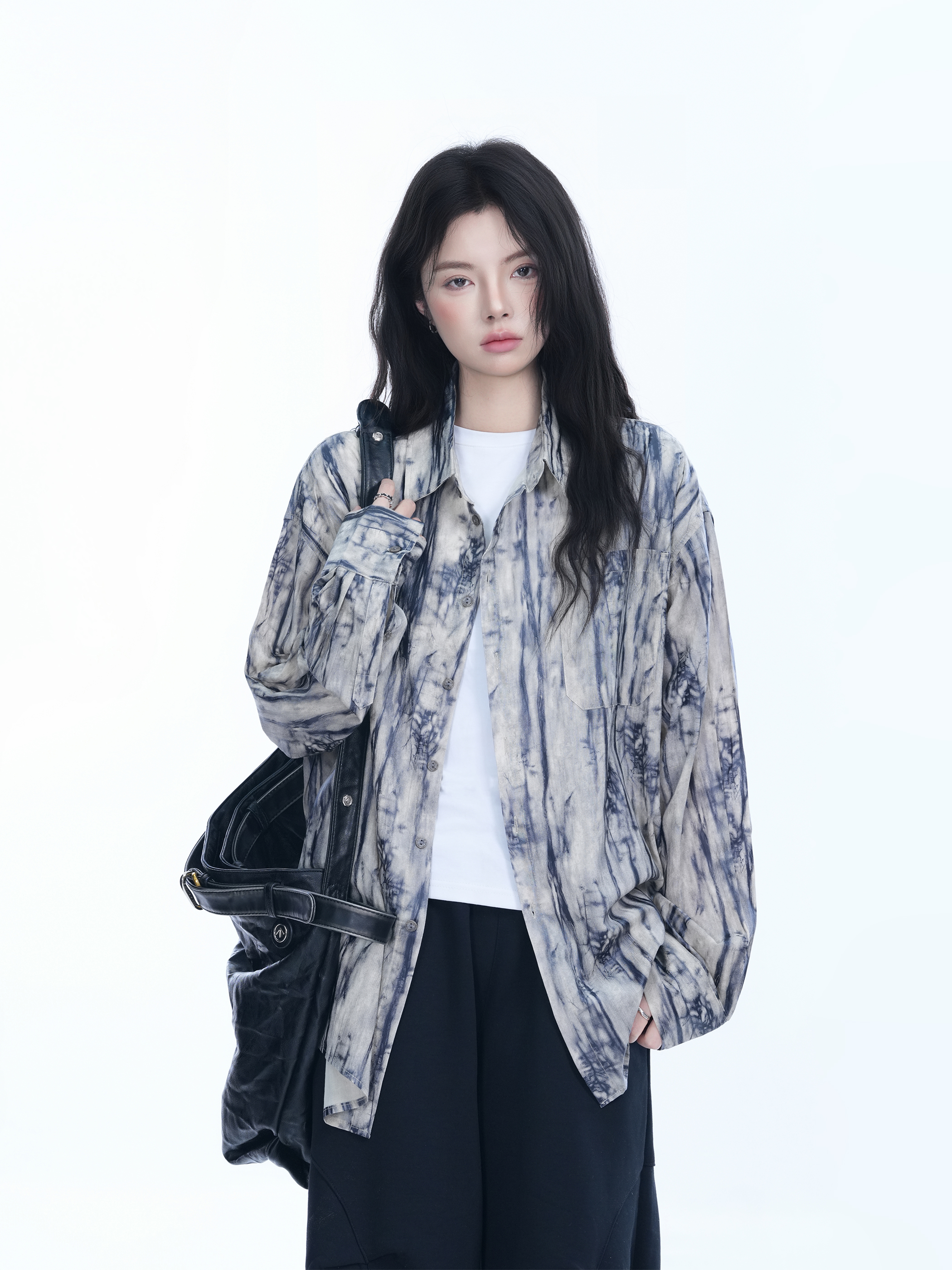 American Retro Tie-Dye Long Sleeve Shirt for Women - Summer Loose Lightweight Water Wave Pattern Sun Protection Top