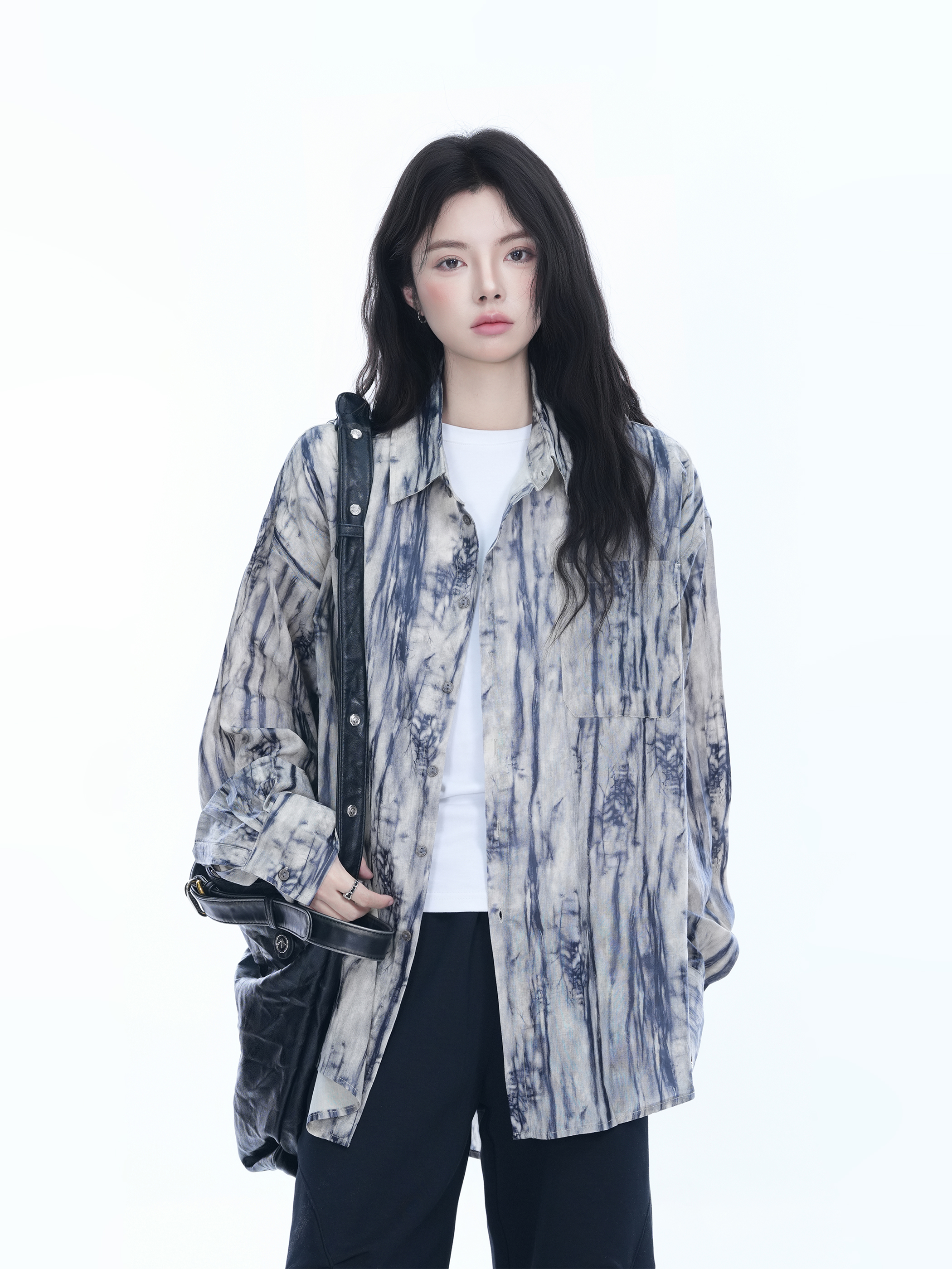 American Retro Tie-Dye Long Sleeve Shirt for Women - Summer Loose Lightweight Water Wave Pattern Sun Protection Top