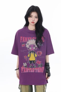 American Retro Trendy Women's Vintage Loose Fit Short Sleeve T-Shirt - 
