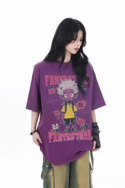 American Retro Trendy Women's Vintage Loose Fit Short Sleeve T-Shirt - 