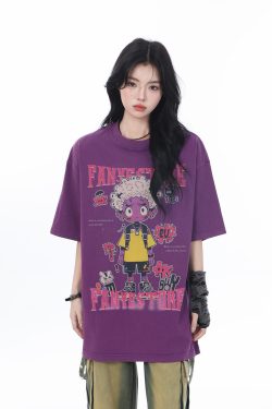 American Retro Trendy Women's Vintage Loose Fit Short Sleeve T-Shirt - 