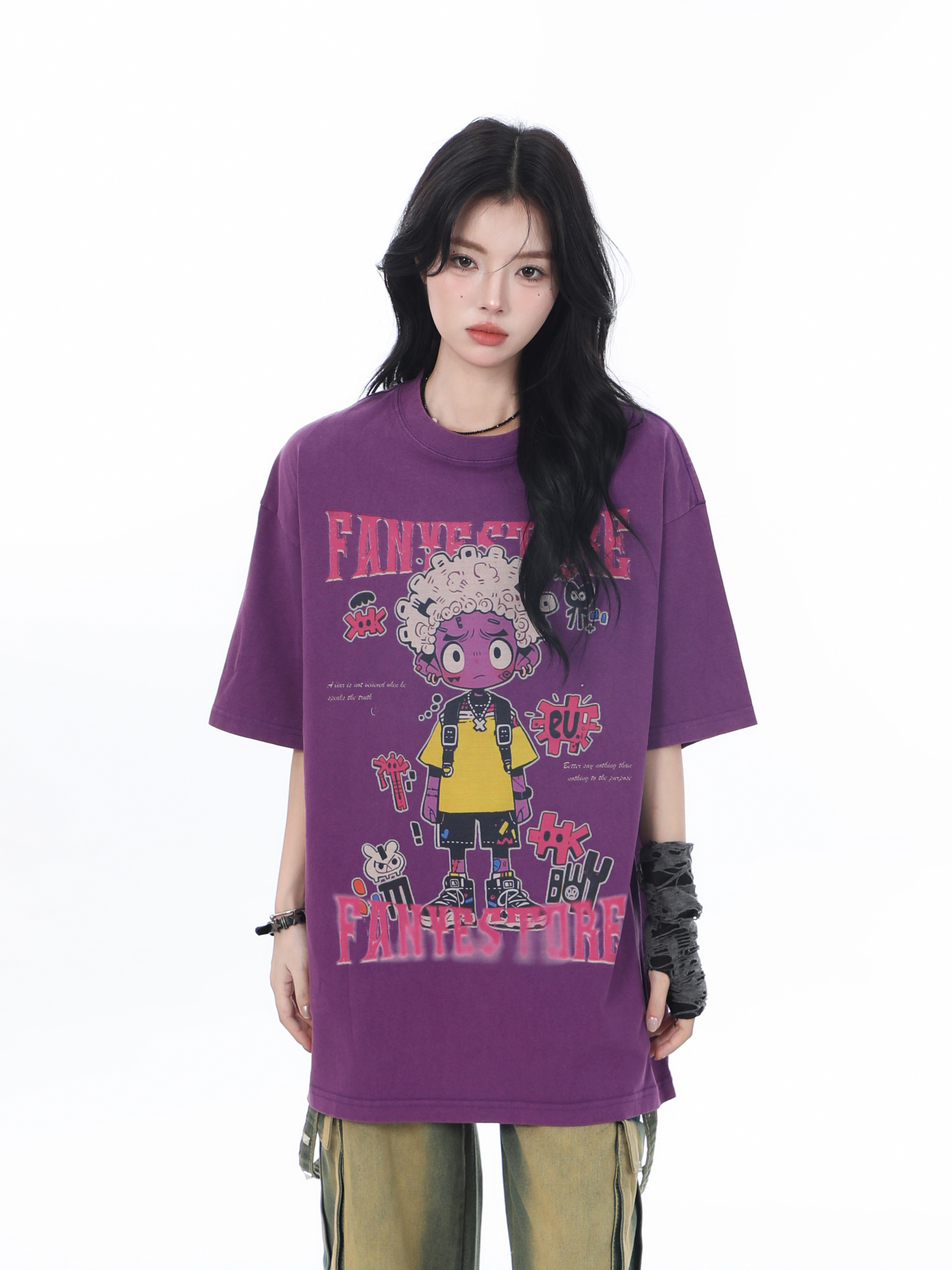American Retro Trendy Women's Vintage Loose Fit Short Sleeve T-Shirt - "Sit and Eat Until the Mountains Are Empty," Heavy-Duty Cotton Summer Top