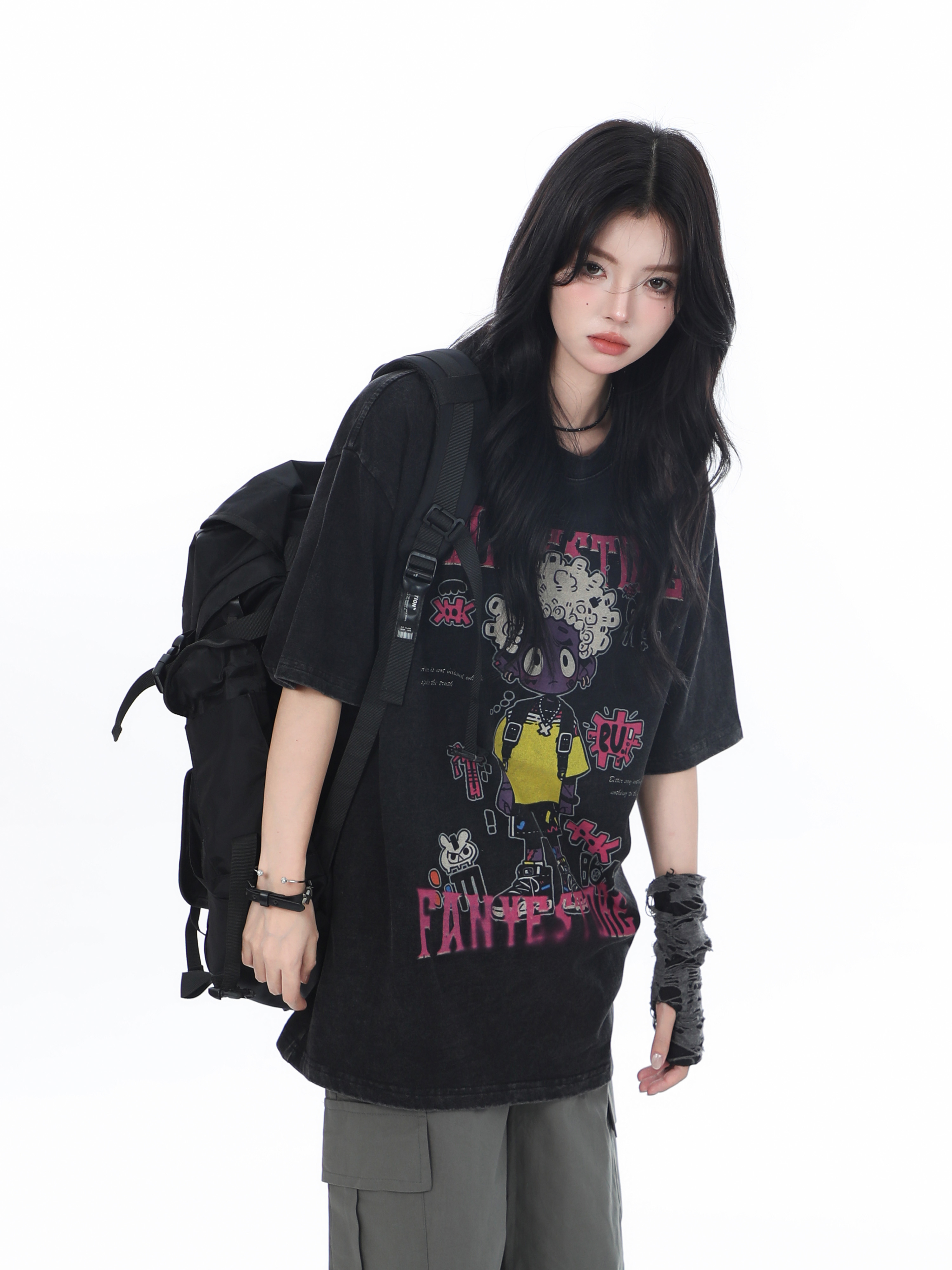 American Retro Trendy Women's Vintage Loose Fit Short Sleeve T-Shirt - "Sit and Eat Until the Mountains Are Empty," Heavy-Duty Cotton Summer Top