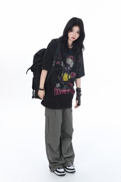 American Retro Trendy Women's Vintage Loose Fit Short Sleeve T-Shirt - 