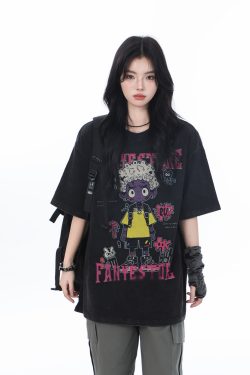 American Retro Trendy Women's Vintage Loose Fit Short Sleeve T-Shirt - 