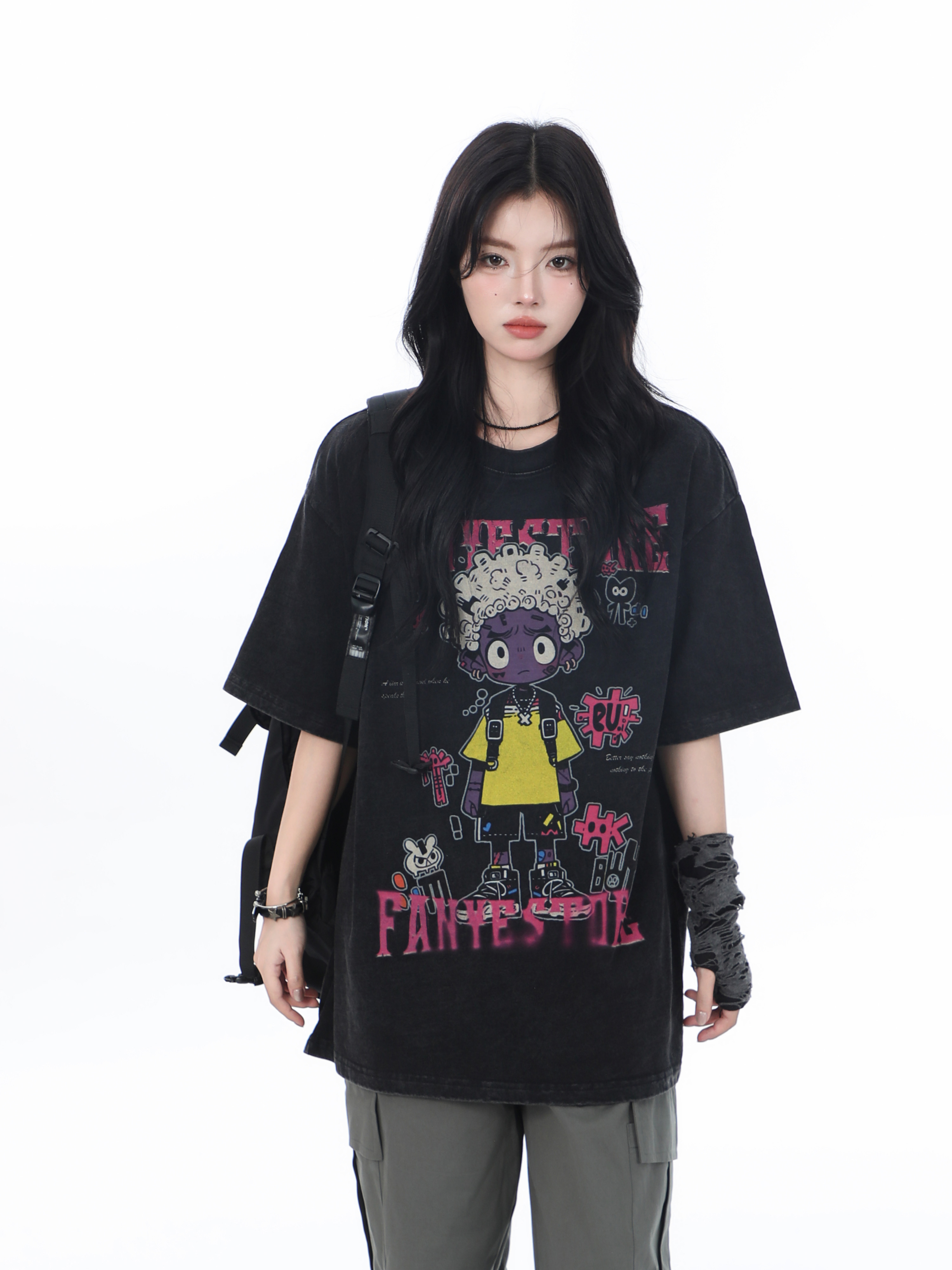 American Retro Trendy Women's Vintage Loose Fit Short Sleeve T-Shirt - "Sit and Eat Until the Mountains Are Empty," Heavy-Duty Cotton Summer Top