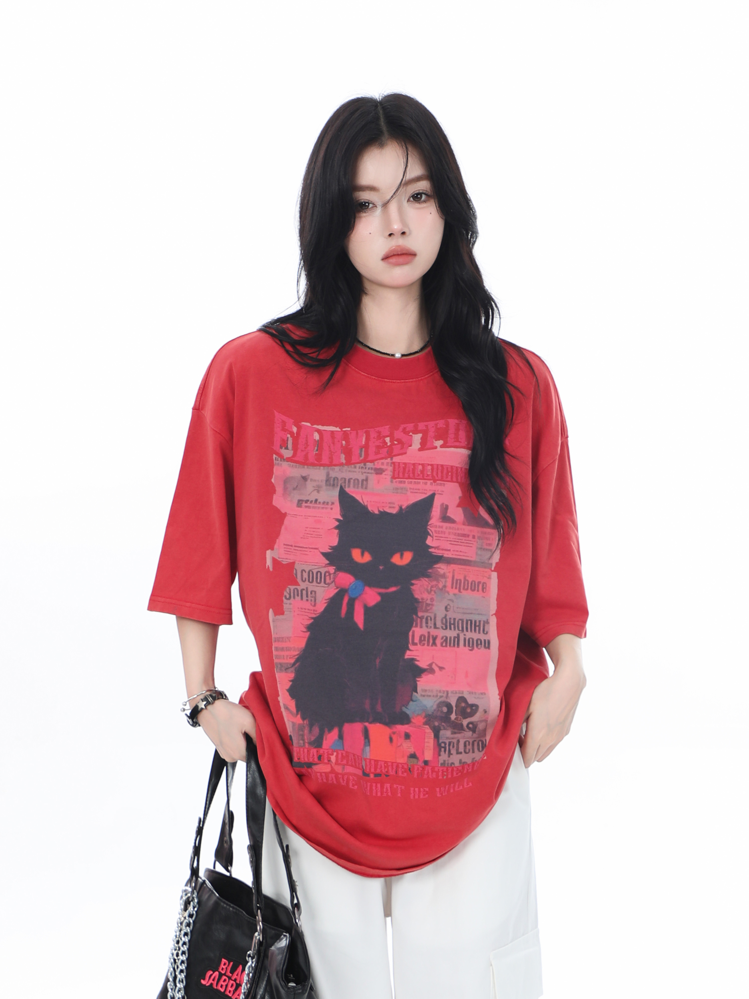 American-Style Oversized Heavy-Duty Washed Short Sleeve T-Shirt for Women - Summer Pure Cotton Loose Fit Trendy Top