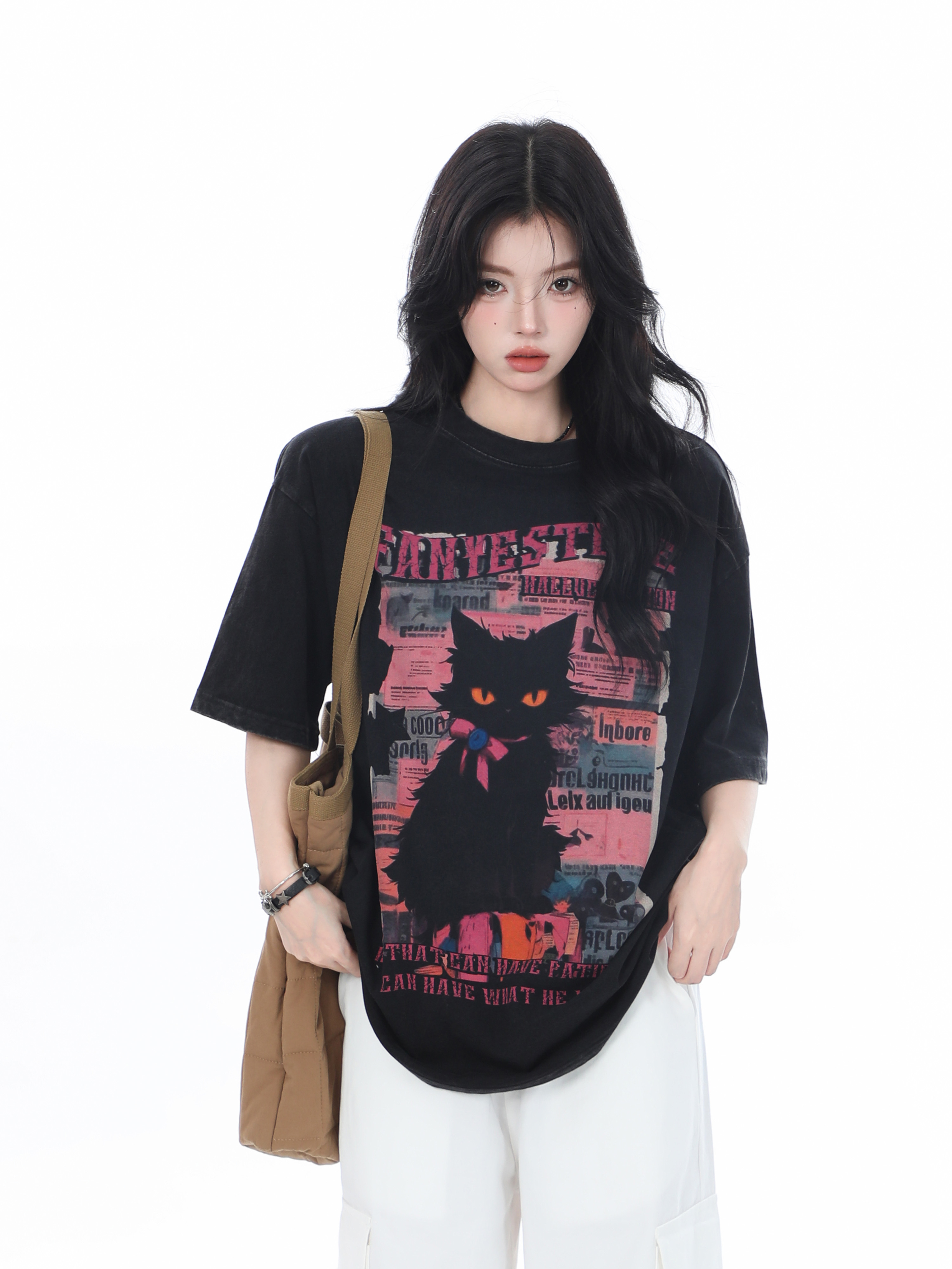 American-Style Oversized Heavy-Duty Washed Short Sleeve T-Shirt for Women - Summer Pure Cotton Loose Fit Trendy Top