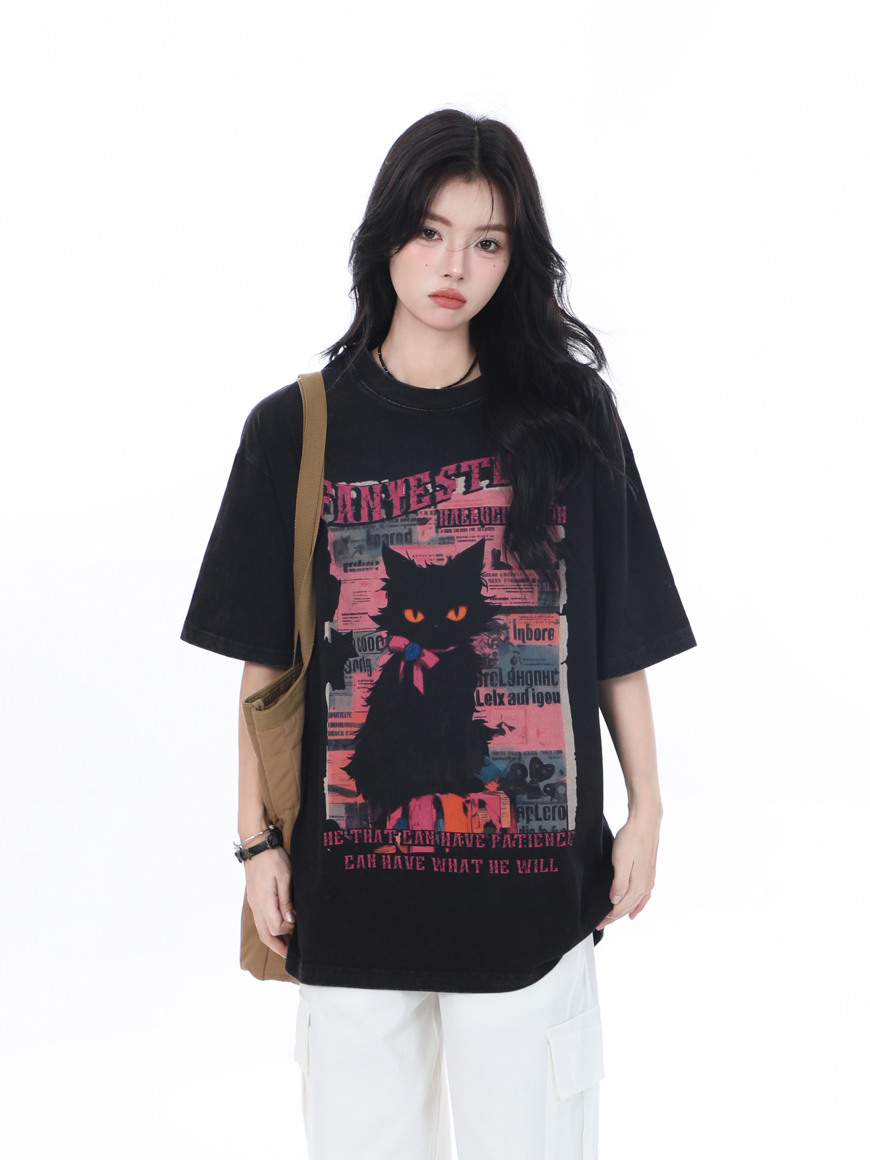 American-Style Oversized Heavy-Duty Washed Short Sleeve T-Shirt for Women - Summer Pure Cotton Loose Fit Trendy Top