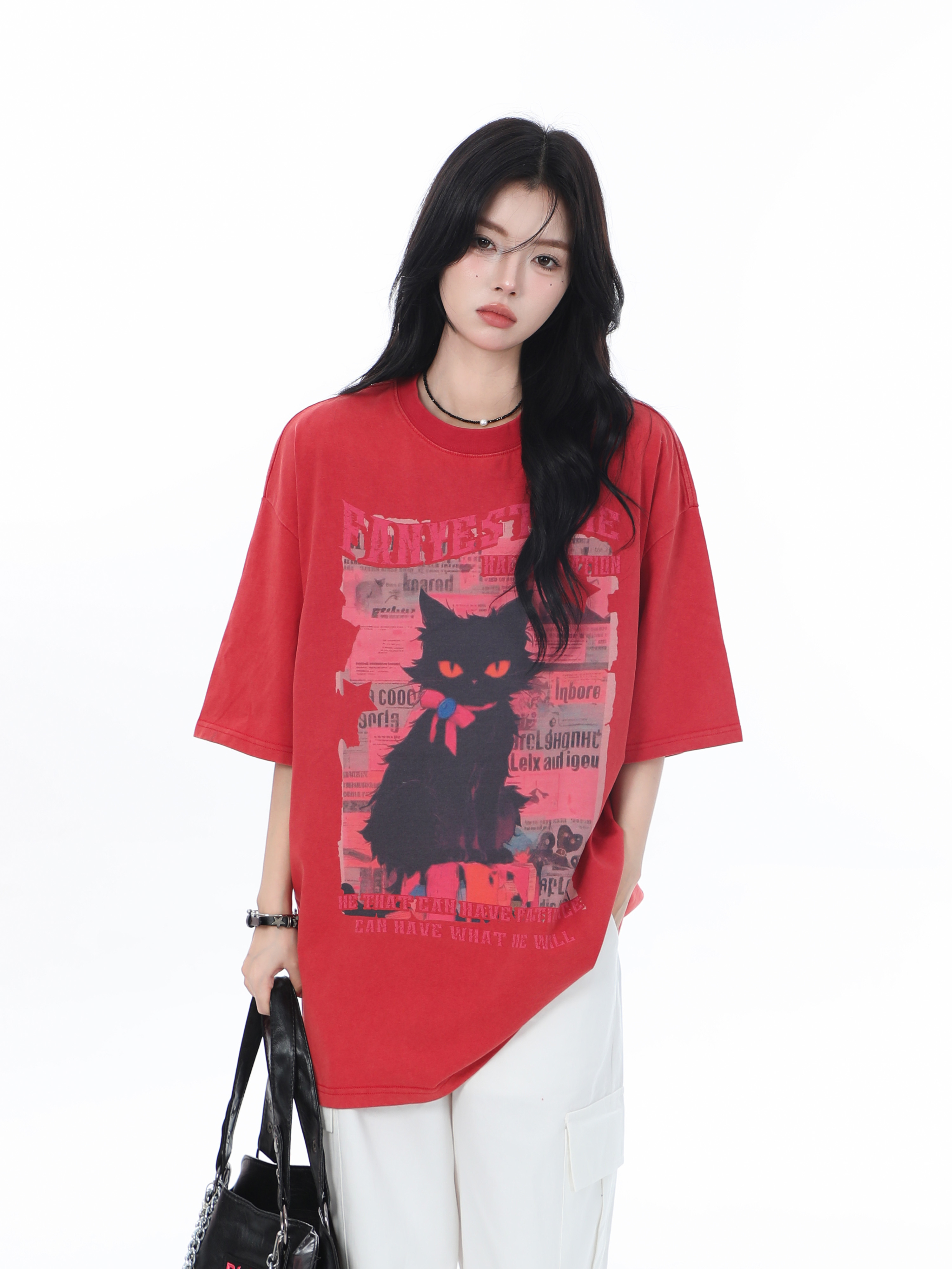 American-Style Oversized Heavy-Duty Washed Short Sleeve T-Shirt for Women - Summer Pure Cotton Loose Fit Trendy Top