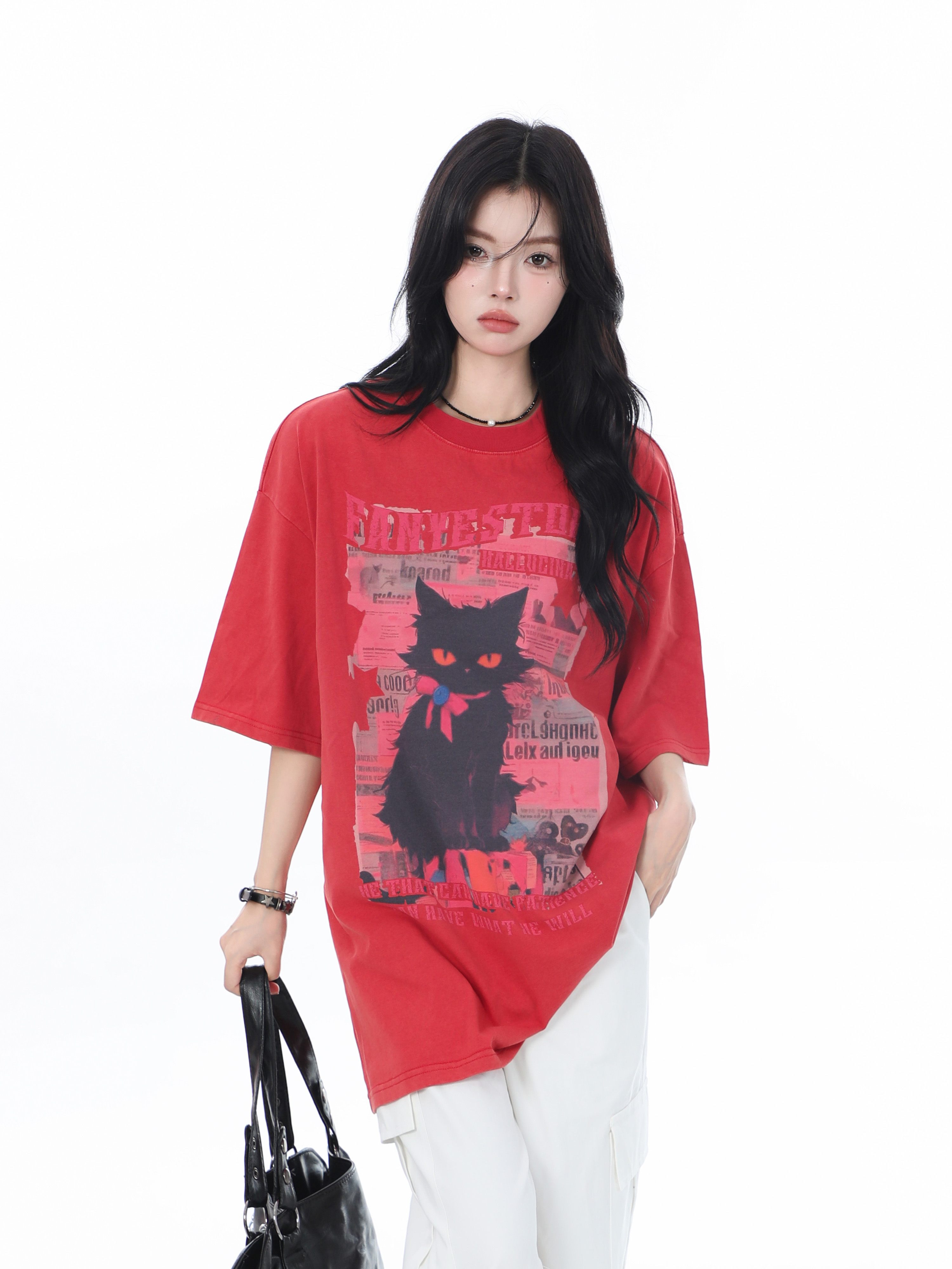 American-Style Oversized Heavy-Duty Washed Short Sleeve T-Shirt for Women - Summer Pure Cotton Loose Fit Trendy Top