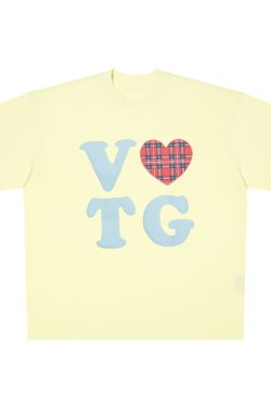 American Style Oversized Short Sleeve Women's Summer Heart Letter Print Loose Round Neck T-Shirt | High Street Fashion