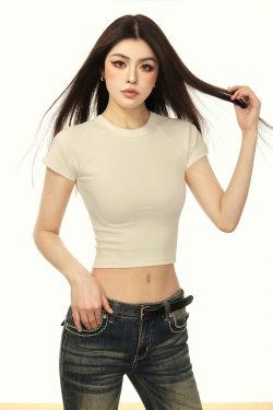 American Vintage Black Cotton Short Sleeve T-Shirt for Women - Slim Fit, Regular Shoulder, Summer 2025 Fashion Essential