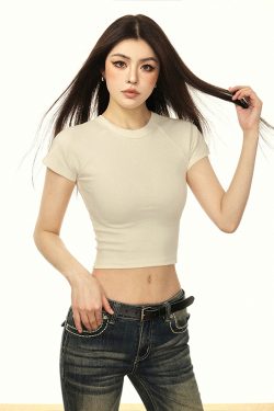 American Vintage Black Cotton Short Sleeve T-Shirt for Women - Slim Fit, Regular Shoulder, Summer 2025 Fashion Essential