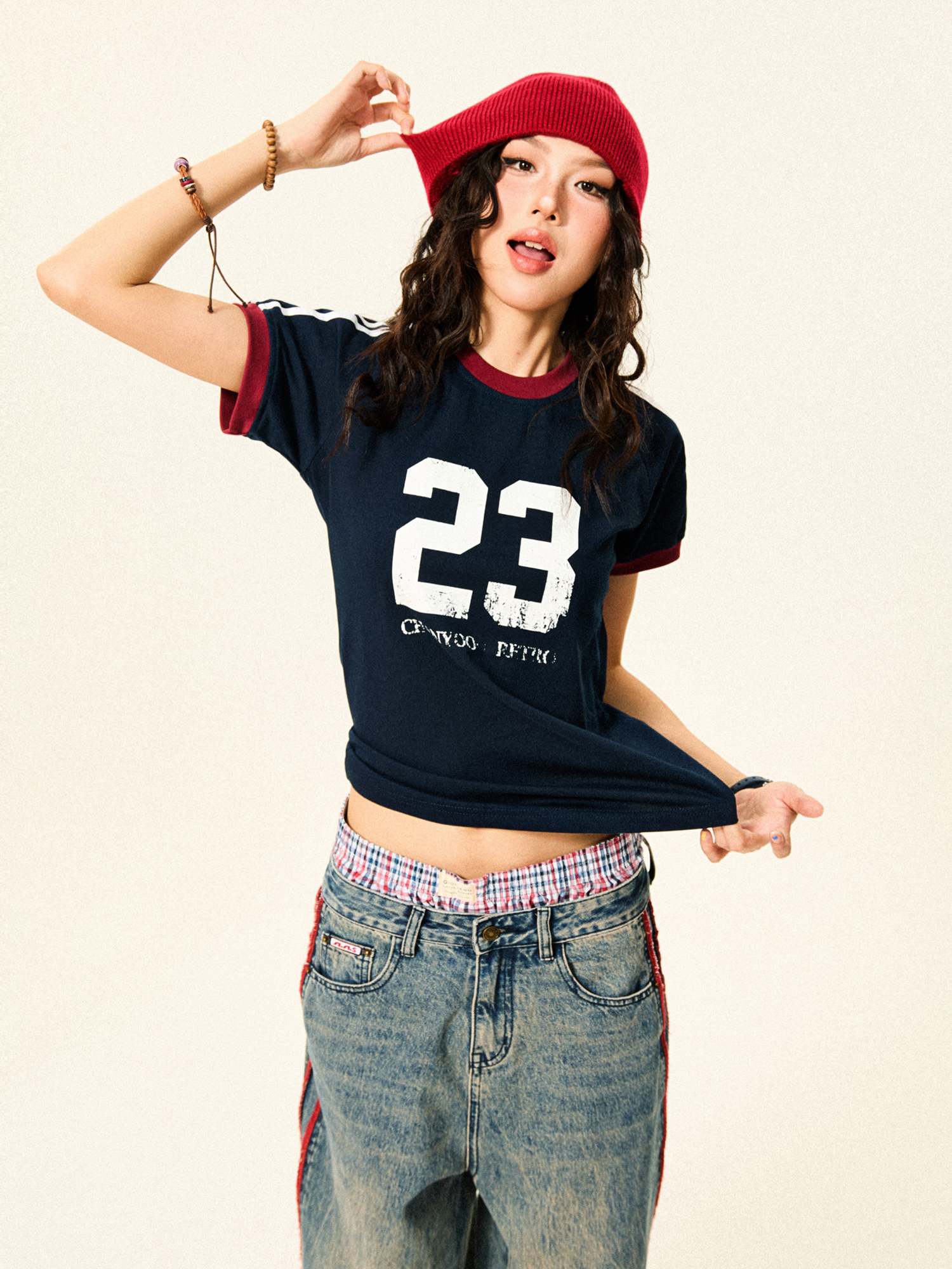 American Vintage Sorona Sports Short Sleeve T-Shirt for Women - Summer Slim Fit Raglan Crop Top, Casual 90s Style