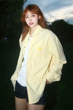 American Vintage Striped Long Sleeve Shirt with Dog Embroidery, Spring Style Loose Top, Casual 90s Inspired Jacket