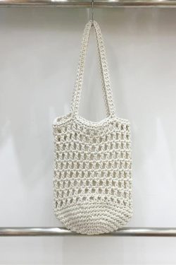Artistic Forest Style Woven Bucket Tote Bag – Hollow Fishing Net Design, Korean Wind Ins Shoulder Bag for Vacation