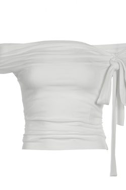 Asymmetrical Off-Shoulder Long Tie Ruffled Top for Women - Slimming Solid Color One-Shoulder T-Shirt - Trendy Y2K Fashion