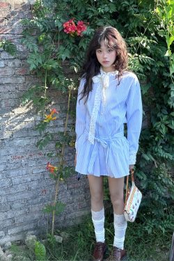 Autumn Color Block Striped Long Sleeve Dress for Women, Waist-Cinching Slimming Casual Dress, 90s Inspired Fashion