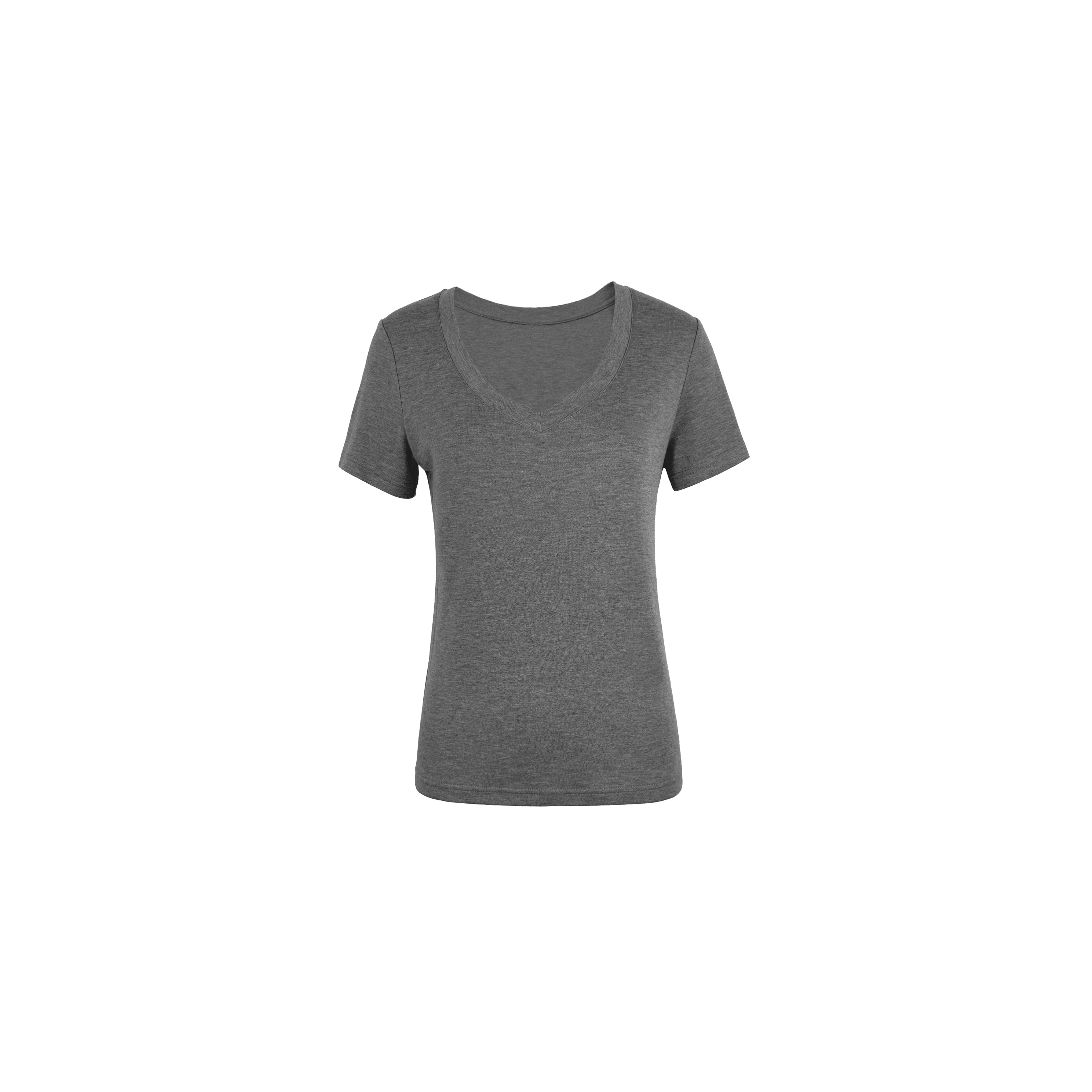 Basic Four-Color Tencel Wool Slightly Loose V-Neck Short Sleeve T-Shirt - Casual 90s Style Top