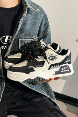 Black and White Thick-Soled Men's Sneakers for Autumn - Trendy Korean Style Casual Shoes for Students