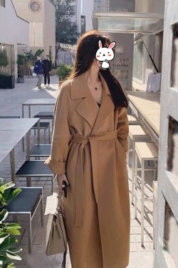 Black Double-Sided Cashmere Coat for Women - 2024 Winter Woolen Mid-Length in Korean Style for Petite Fits