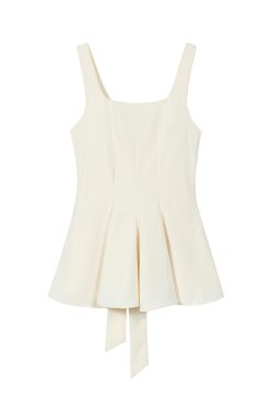 Black Knitted Bow Tie Short-Sleeve Sleeveless Top - Stylish Women's Fitted Blouse for Effortless Y2K Fashion