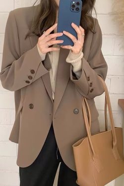 Black Oversized Women's Suit Jacket - High-End Casual Blazer for Spring & Autumn 2025, Trendy Niche Silhouette