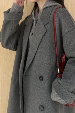 Black Reversible Cashmere Coat for Women - Mid-Length, High-End Korean Style Woolen Outerwear for Autumn & Winter, Perfect for Petites