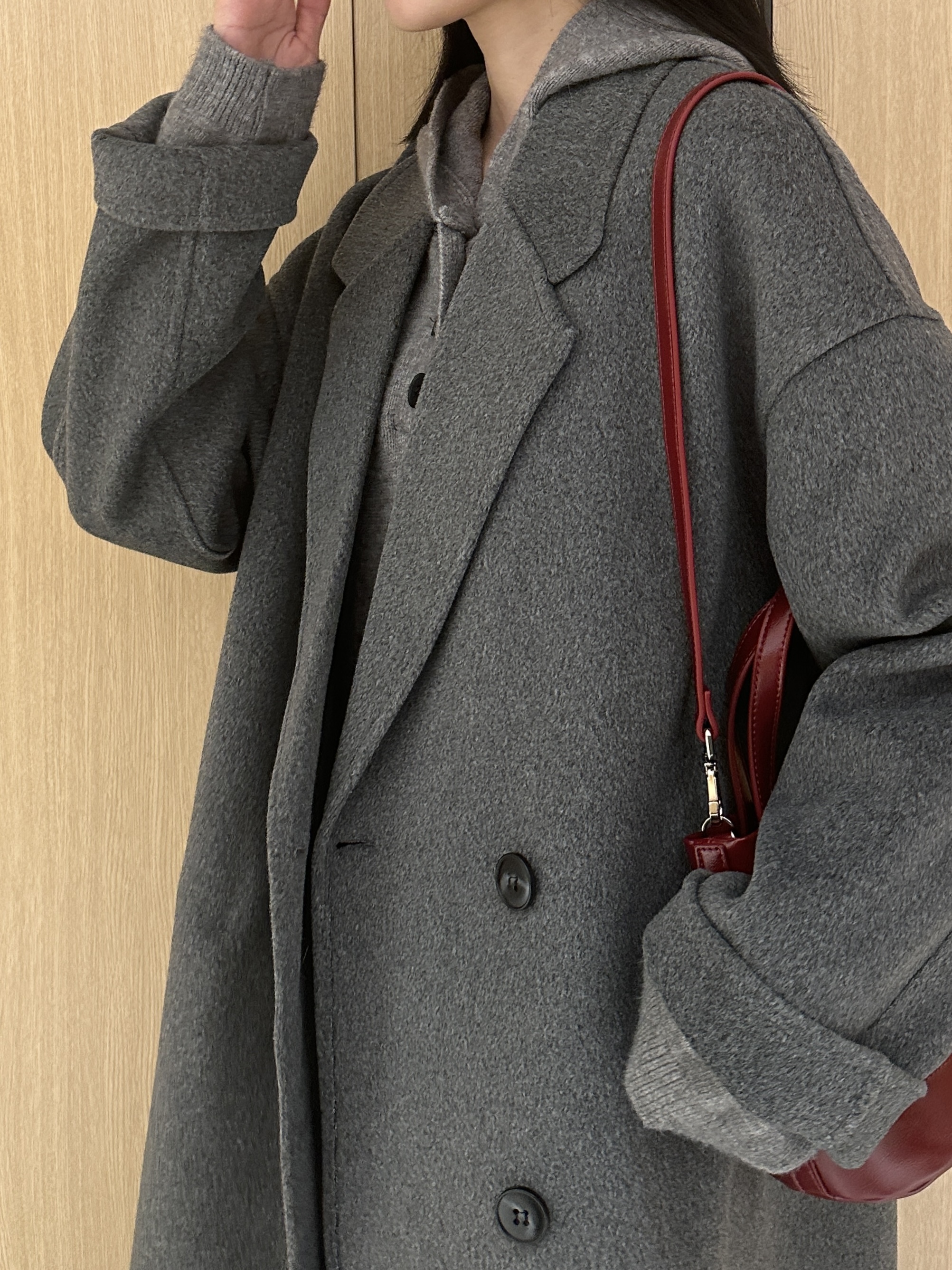 Black Reversible Cashmere Coat for Women - Mid-Length, High-End Korean Style Woolen Outerwear for Autumn & Winter, Perfect for Petites