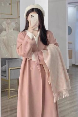 Black Reversible Cashmere Coat for Women - Mid-Length, High-End Korean Style Woolen Outerwear for Autumn & Winter, Perfect for Petites