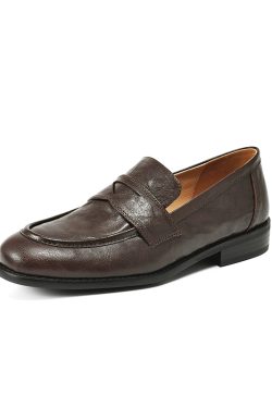 Black Sheepskin Flat Loafers for Women - 2025 Summer Round Toe Slip-On Leather Shoes, Y2K Inspired Comfort Fashion