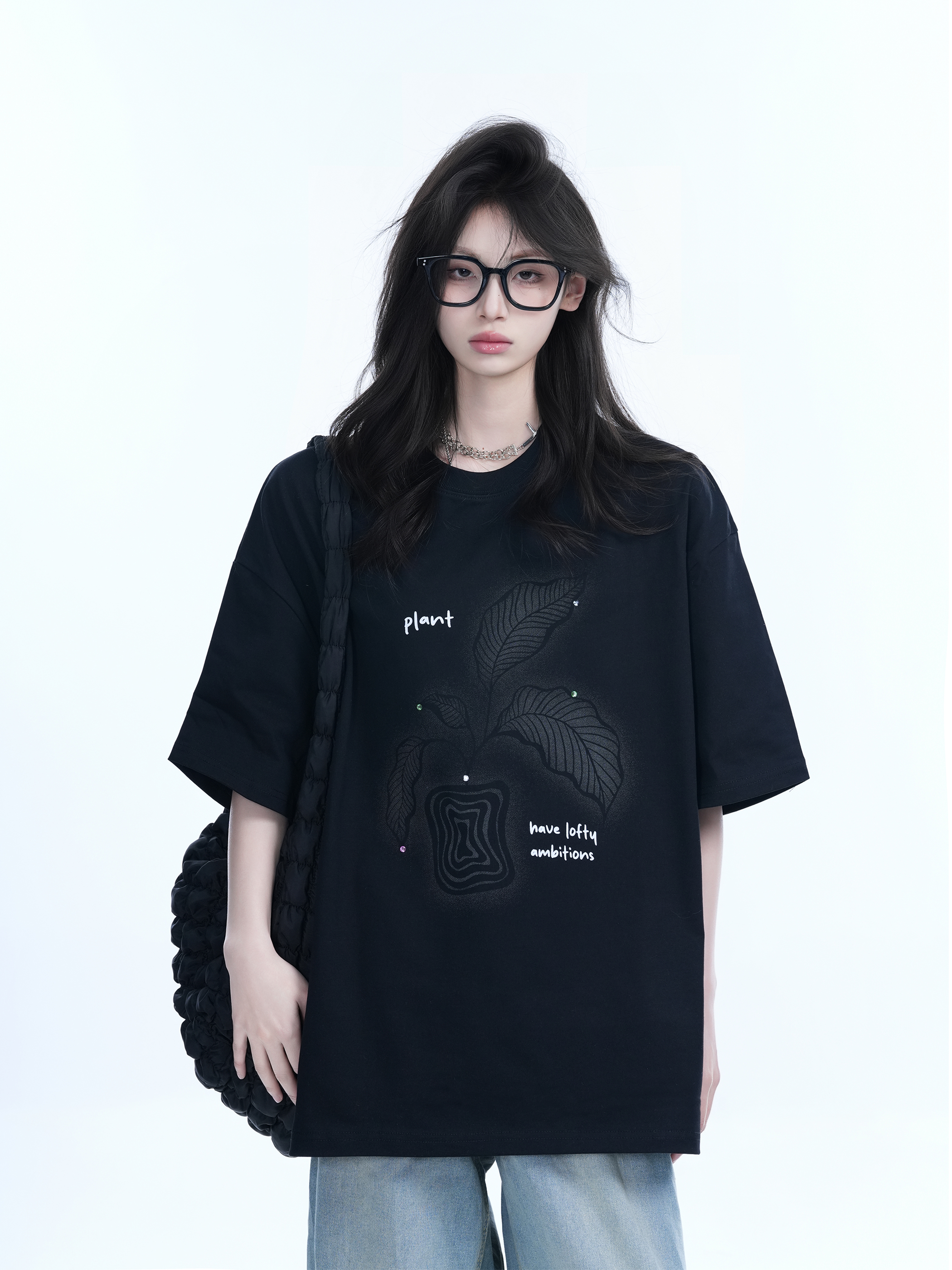 Black Short-Sleeve Hip-Hop T-Shirt for Women with National Trend Design - Summer Heavy Loose Fit Couple Style