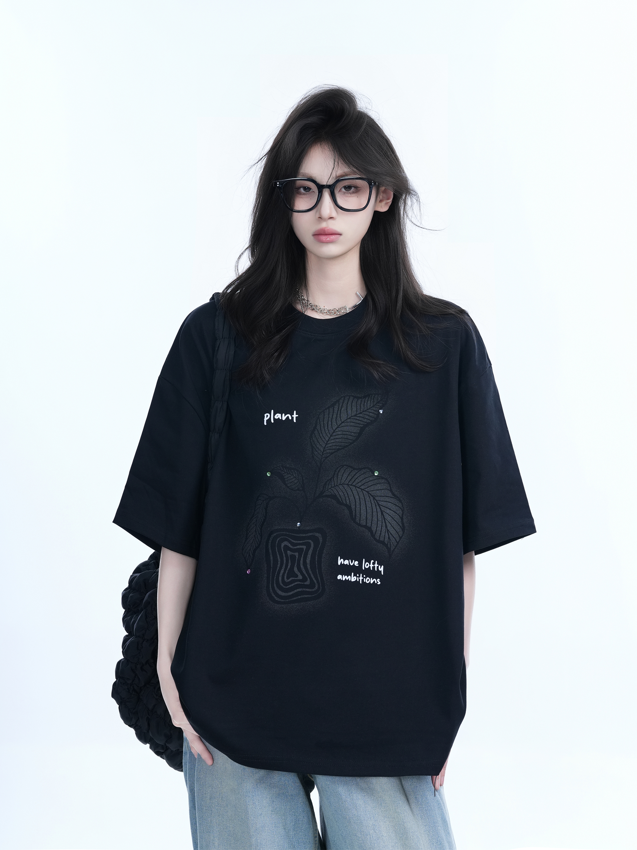 Black Short-Sleeve Hip-Hop T-Shirt for Women with National Trend Design - Summer Heavy Loose Fit Couple Style