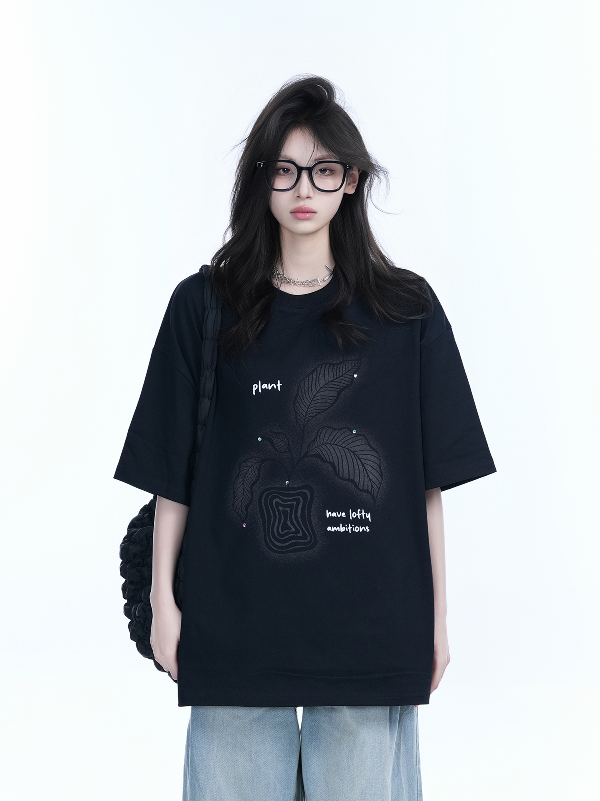 Black Short-Sleeve Hip-Hop T-Shirt for Women with National Trend Design - Summer Heavy Loose Fit Couple Style