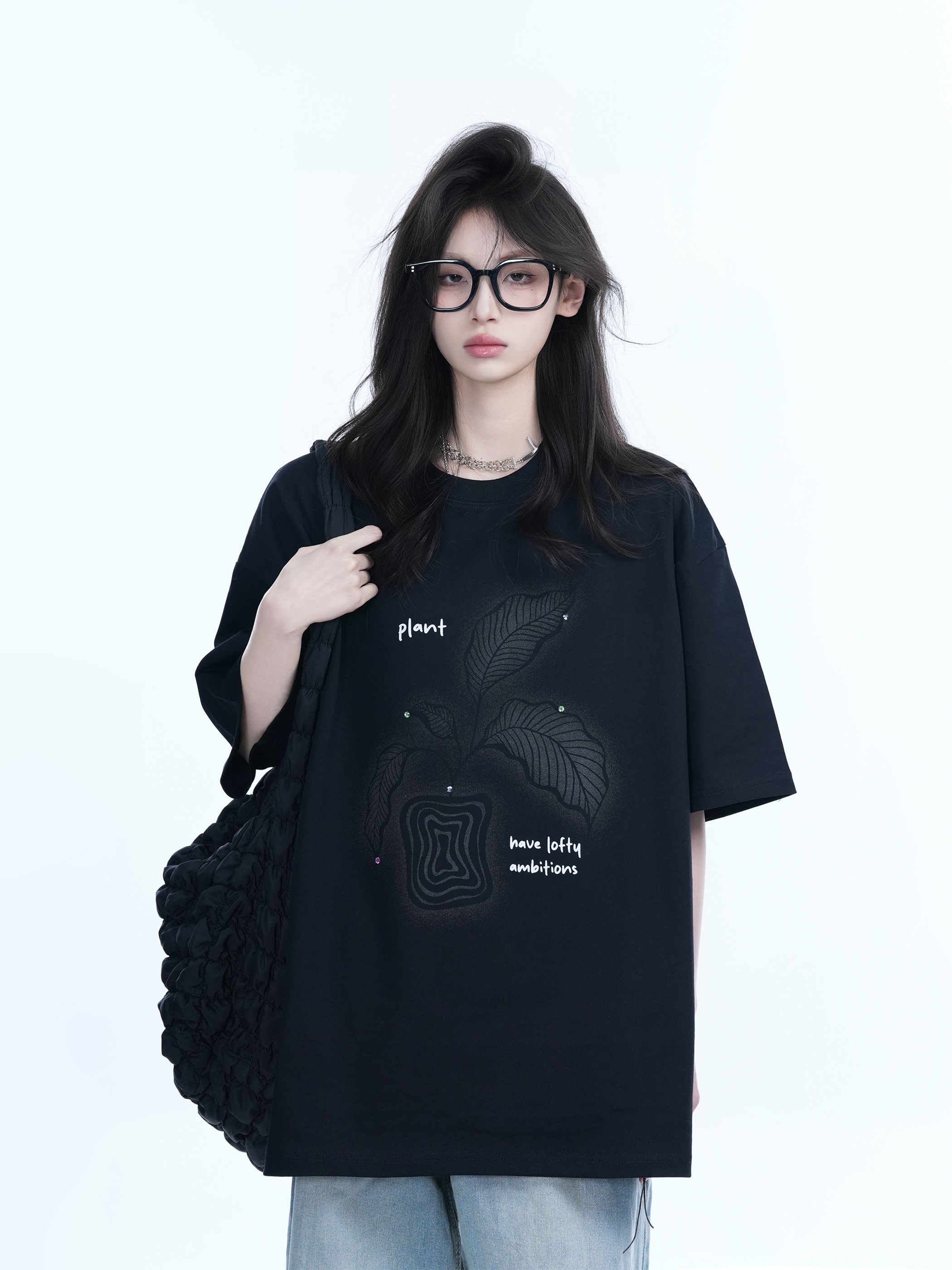 Black Short-Sleeve Hip-Hop T-Shirt for Women with National Trend Design - Summer Heavy Loose Fit Couple Style