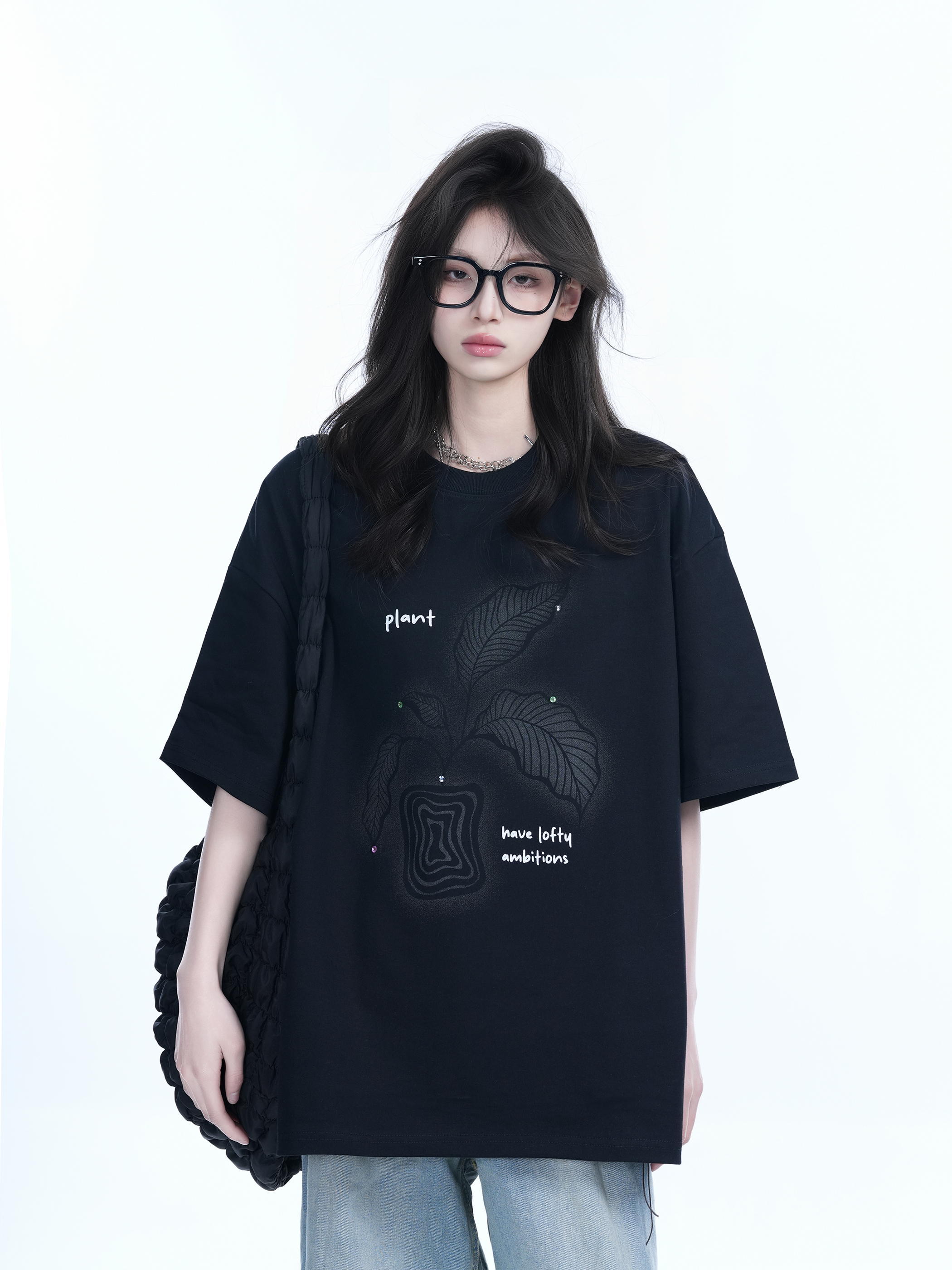 Black Short-Sleeve Hip-Hop T-Shirt for Women with National Trend Design - Summer Heavy Loose Fit Couple Style
