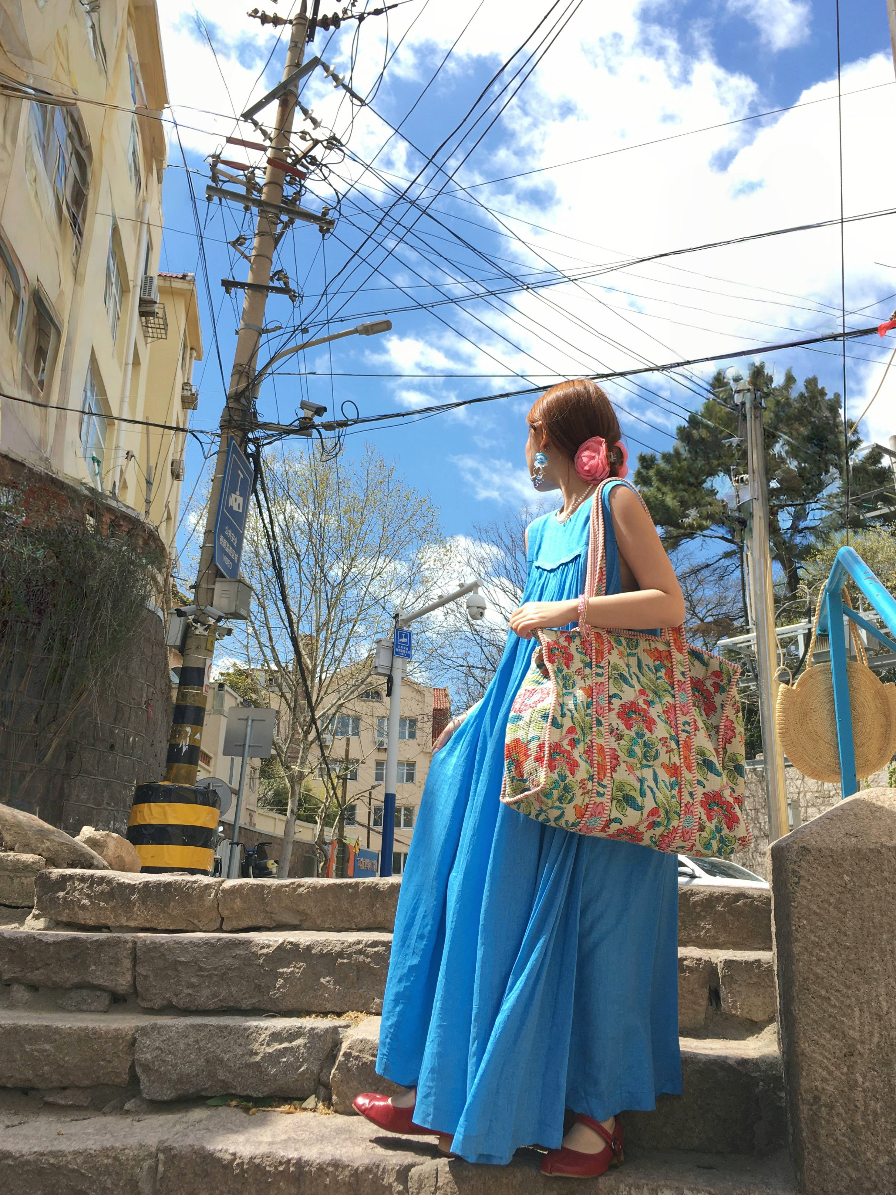 Blue Island Pink Makeup Retro Linen Vest Dress - Women's Summer Micro-Pleated A-Line Midi Dress, Vintage Style Fashion