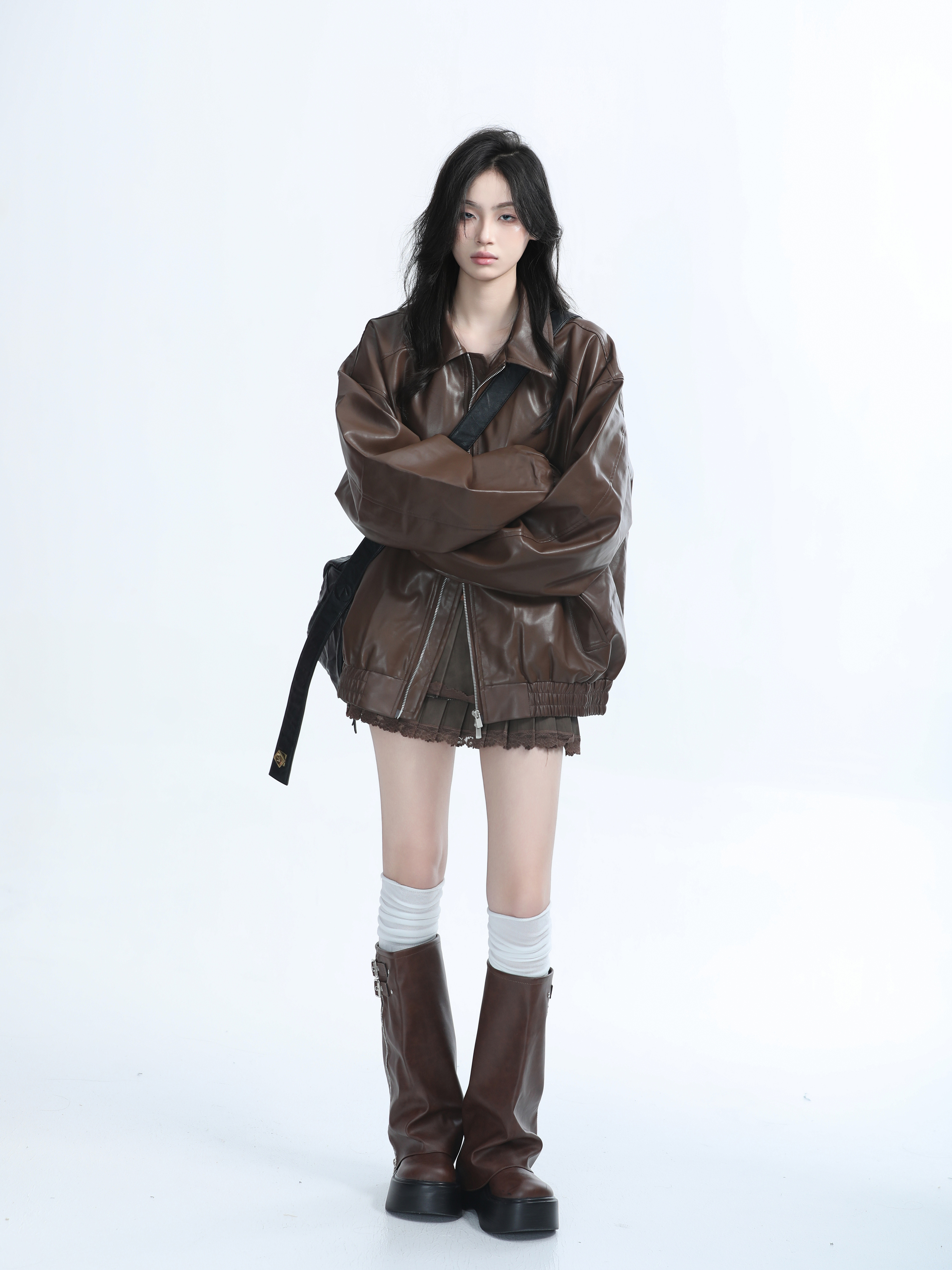 Brown Motorcycle PU Leather Jacket for Women - Vintage American Retro Style, Loose Fit, Autumn Fashion, Trendy Outerwear