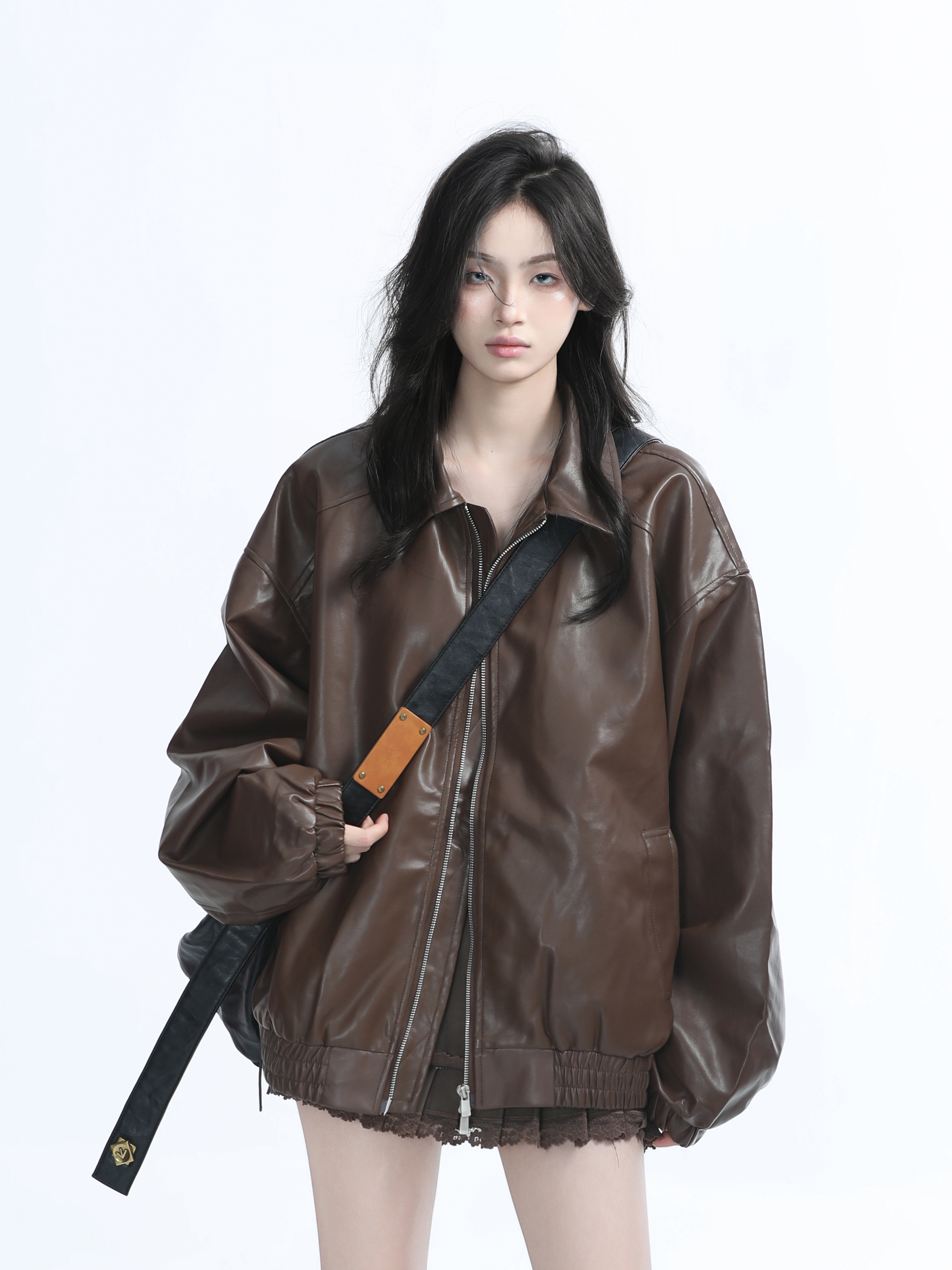 Brown Motorcycle PU Leather Jacket for Women - Vintage American Retro Style, Loose Fit, Autumn Fashion, Trendy Outerwear