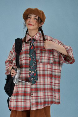 Brushed Plaid Short Sleeve Shirt for Men and Women, Casual Versatile Vintage Style, 90s Inspired Fashion, New Arrival